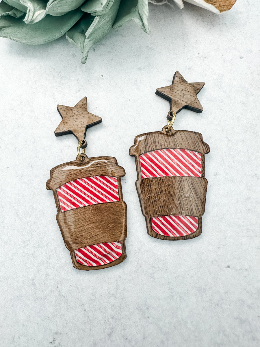 Candy Cane Coffee Cups | One of a Kind | Earrings or Flash Toppers