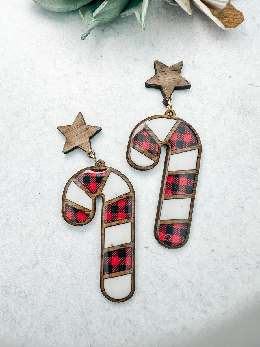 Buffalo Plaid Candy Canes | One of a Kind | Earrings or Flash Toppers